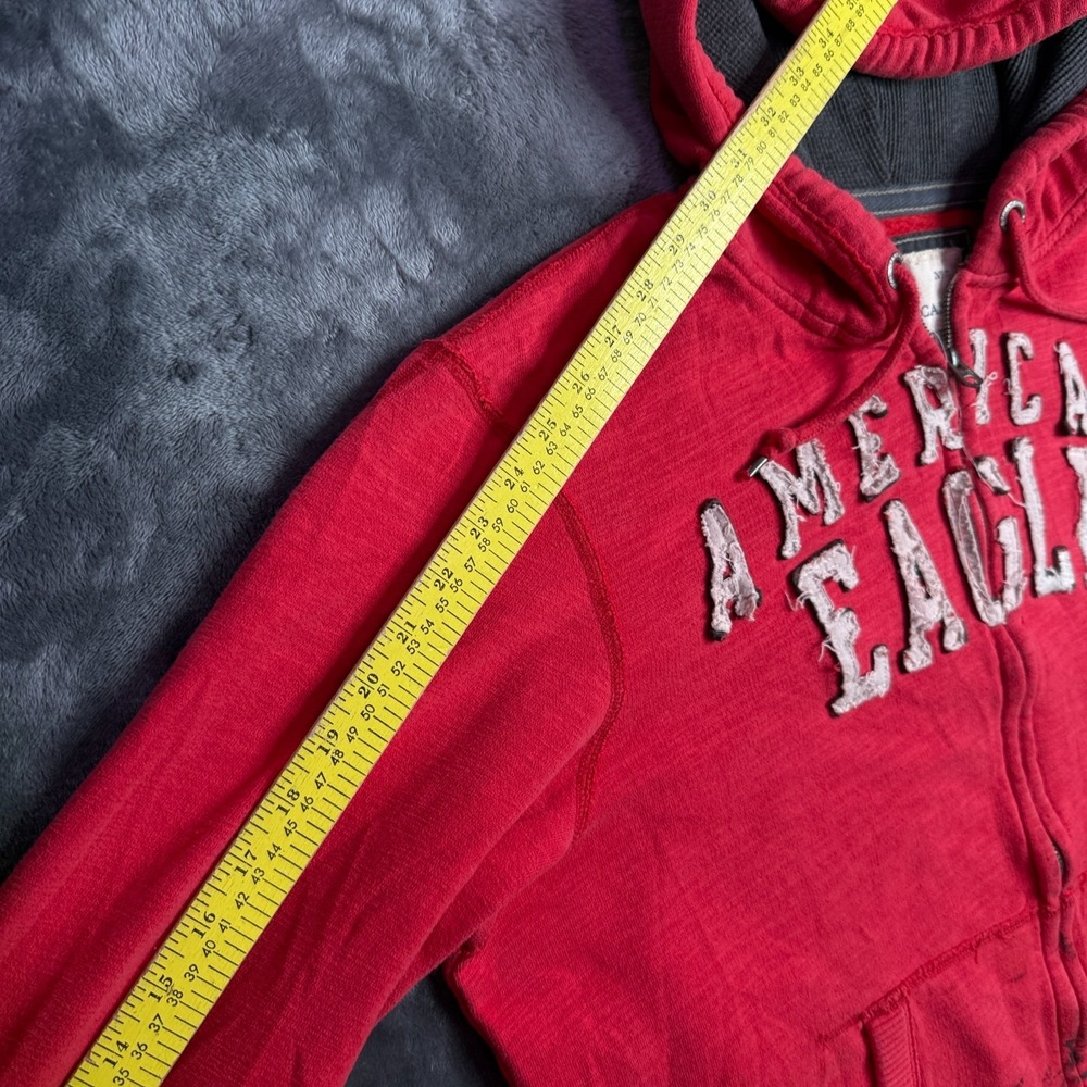Vintage Y2k American Eagle Red Full Zip Hoodie Size X-Large Walffle Knit Hood - Picture 5 of 7